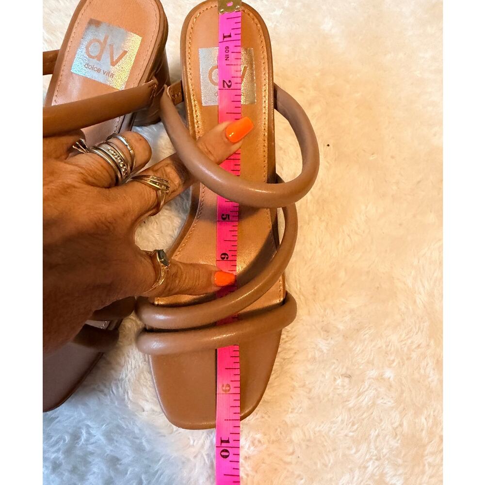 Dolce Vita DV Tan Padded Strap Block Heel Mule Sandals Square Toe - Picture 6 of 7